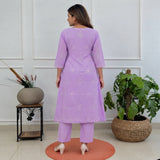 Women’s Lavender Chikankari Angrakha Kurta Set with Matching Pants