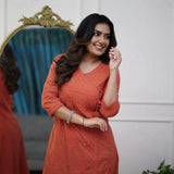 Women’s Peach Chikankari Angrakha Kurta Set with Matching Pants