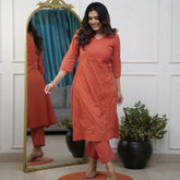 Women’s Peach Chikankari Angrakha Kurta Set with Matching Pants
