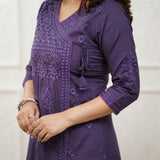 Women’s Purple Chikankari Angrakha Kurta Set with Matching Pants