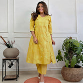 Women’s Yellow Embroidered Angrakha Kurta Set with Pants