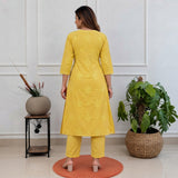 Women’s Yellow Embroidered Angrakha Kurta Set with Pants