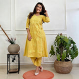 Women’s Yellow Embroidered Angrakha Kurta Set with Pants