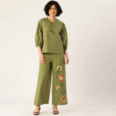 Women’s Olive Green Floral Embroidered Co-ord Set