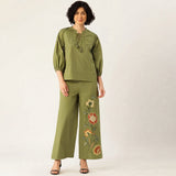 Women’s Olive Green Floral Embroidered Co-ord Set