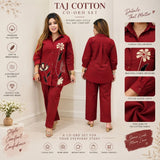 Women’s Wine Red Floral Embroidered Co-ord Set with Straight-Leg Pants