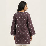 Women’s Mauve Floral Printed Short Kurti with Square Neck & Lace Border