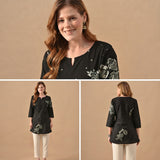 Women’s Black Floral Printed Short Kurti with 3/4 Sleeves