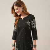 Women’s Black Floral Printed Short Kurti with 3/4 Sleeves