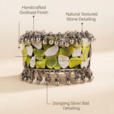 Green & White Beaded Oxidised Statement Bracelet