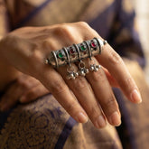 Rang Mahal Multicolor Stone Oxidised Statement Ring