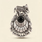 Rajwada Black Stone Elephant Oxidised Ring