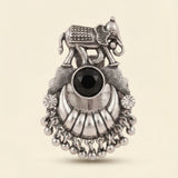 Rajwada Black Stone Elephant Oxidised Ring