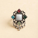 Rangoli Charcoal Stone Oxidised Statement Ring