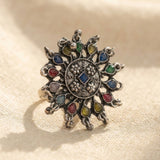 Rangoli Gemstone Oxidised Statement Ring