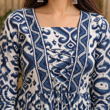 Indigo Ikat Print Taj Cotton Flared Short Kurti