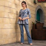 Indigo Ikat Print Taj Cotton Flared Short Kurti