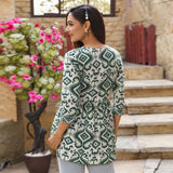 Sage Green Ikat Print Taj Cotton Flared Short Kurti