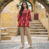 Maroon Floral Heritage Taj Cotton Peplum Short Kurti