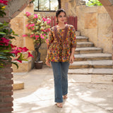 Heritage Bloom Mustard Taj Cotton Printed Peplum Kurti