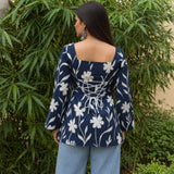 Midnight Bloom Navy Blue Taj Cotton Lace-Up Short Kurti