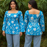Azure Bloom Taj Cotton Lace-Up Short Kurti