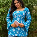 Azure Bloom Taj Cotton Lace-Up Short Kurti