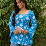 Azure Bloom Taj Cotton Lace-Up Short Kurti