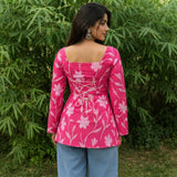 Pink Bloom Taj Cotton Square Neck Short Kurti