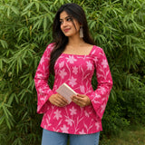 Pink Bloom Taj Cotton Square Neck Short Kurti