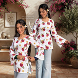 Ivory Bloom Printed Taj Cotton Flared Short Kurti