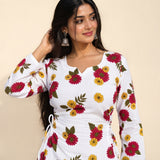 Ivory Bloom Printed Taj Cotton Flared Short Kurti