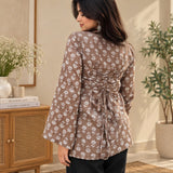 Mocha Bloom Lace-Up Short Kurti