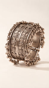 Heritage Floral Oxidised Ghungroo Cuff Bracelet