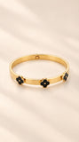 Zelya Anti-Tarnish Gold Clover Bracelet for Women | Black Clover Stainless Steel Bangle