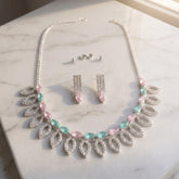 Pastel Leaf Crystal Necklace Set with Earrings
