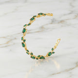 Zelya Anti-Tarnish Emerald Tulip Bracelet for Women | Gold Plated Green Crystal Bracelet