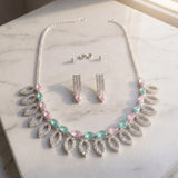 Pastel Leaf Crystal Necklace Set with Earrings