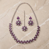 Zelya Royal Purple Crystal Necklace Set with Earrings & Maang Tikka for Women