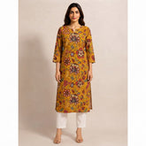 Women’s Mustard Yellow Floral Printed Straight Kurti