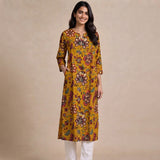 Women’s Mustard Yellow Floral Printed Straight Kurti
