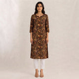 Women’s Brown Floral Paisley Printed Straight Kurti