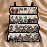 Set of 12 Oxidized Designer Earrings with Folding Jewelry Box | Zelya