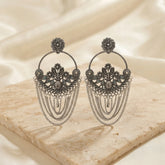 Oxidised Floral Chain Dangle Earrings