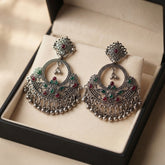 Oxidised Green & Ruby Stone Earrings