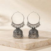 Oxidised Silver Hoop Jhumka Earrings