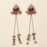 Zelya Kashmiri Red Stone Long Earrings