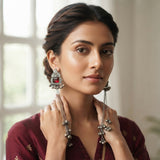 Zelya Kashmiri Red Stone Long Earrings