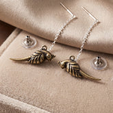 Bird Charm Brass Chain Earrings
