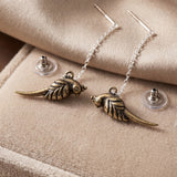 Bird Charm Brass Chain Earrings